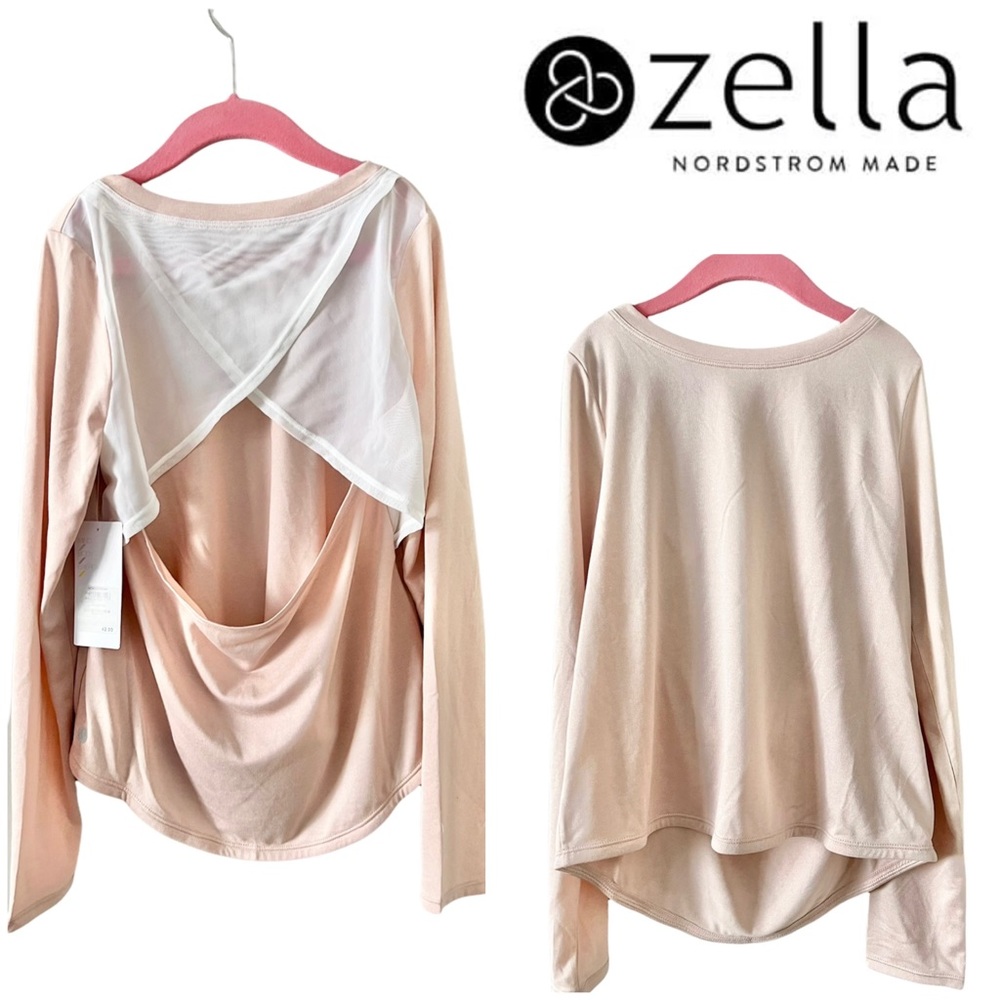 Zella Girl Pink Mesh Open Back Tee Size L 10/12 NWT